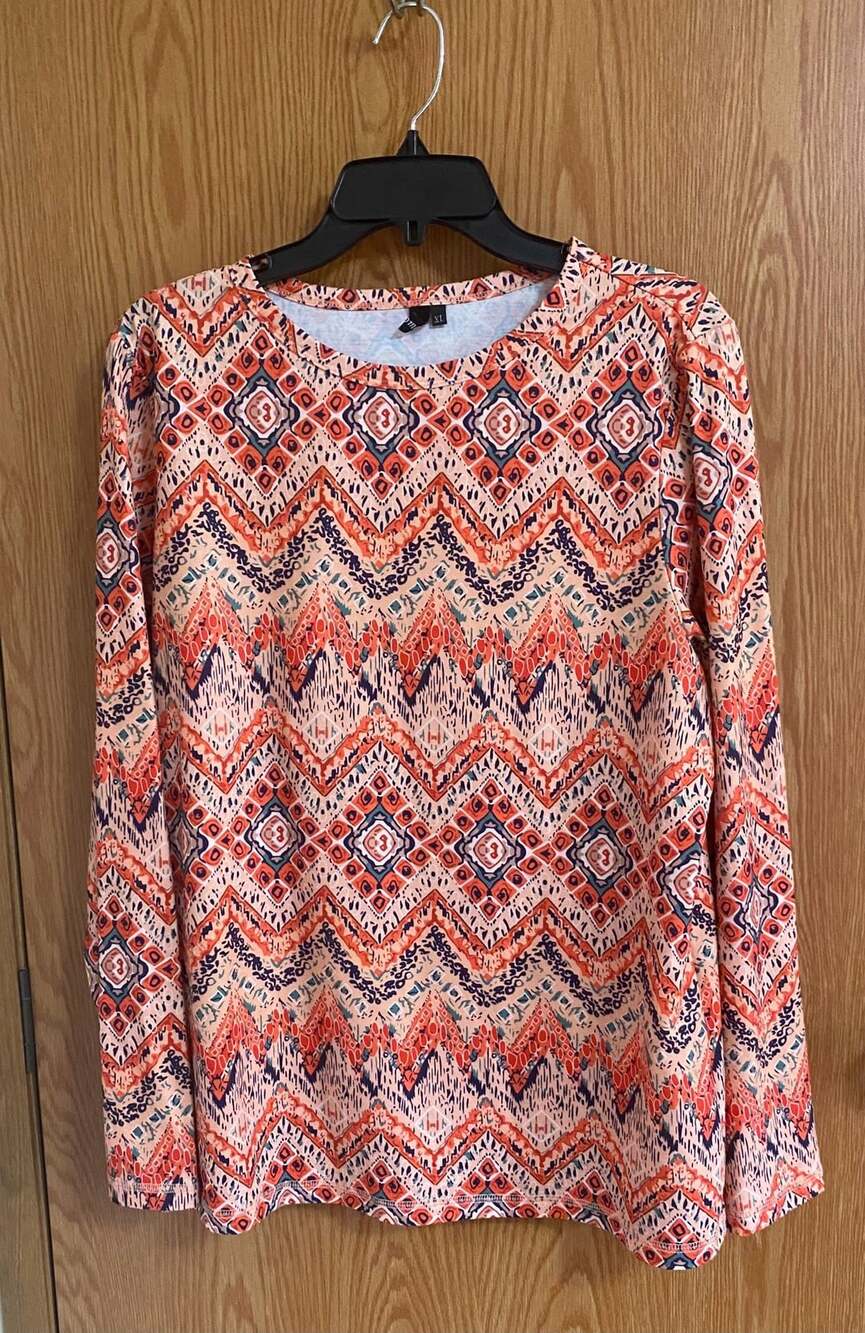 Aut Women's Long Sleeve Crew Neck Geometric Print Casual T-Shirt Blouse Top XL